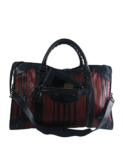 Classic Colourblock Striped Edge City Bag, Leather, Blue/Red,115748.A.0021